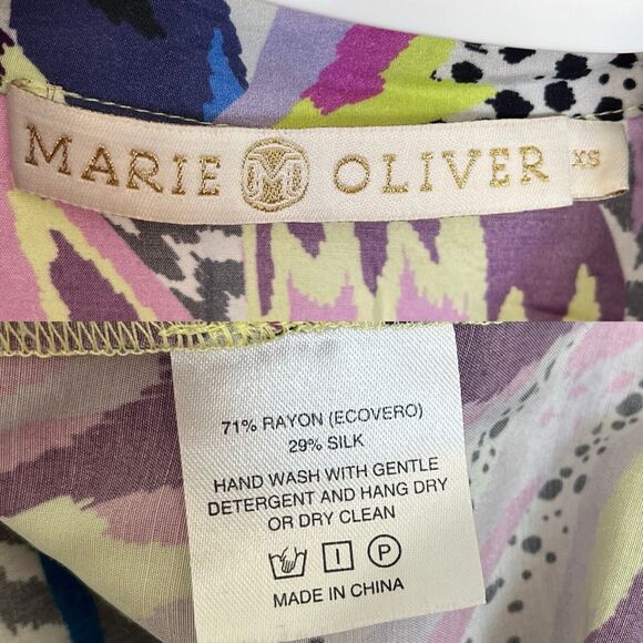 Marie Oliver Multiprint Boxy Button Front Blouse Size XS, silk blend, 1/2 sleeve - Picture 8 of 8
